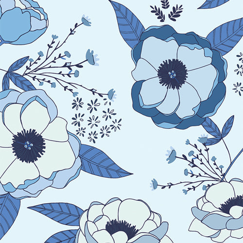 Blurred Lapis Fabric, 1 yard // Art Gallery Fabric // True Blue // Denim // Flowers // Navy