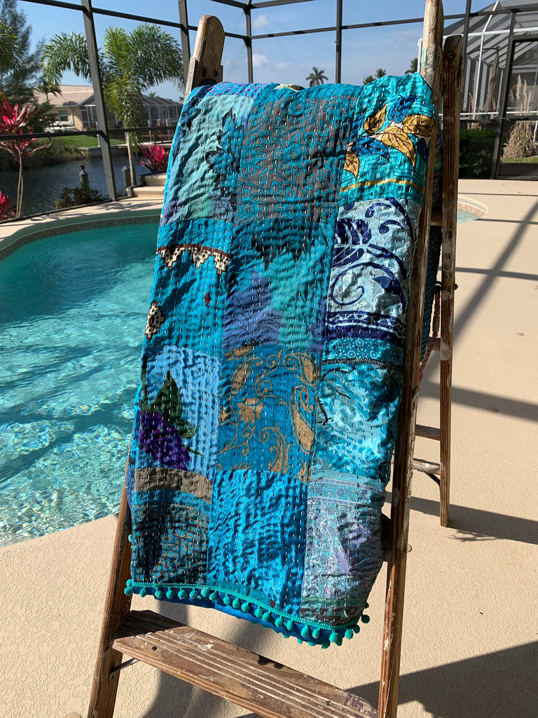 Boho Blues Beach Quilt // Camping Quilt //Snuggle Blanket // Wedding Gift // Lovers Quilt // Stargazing Quilt // Hand Quilted
