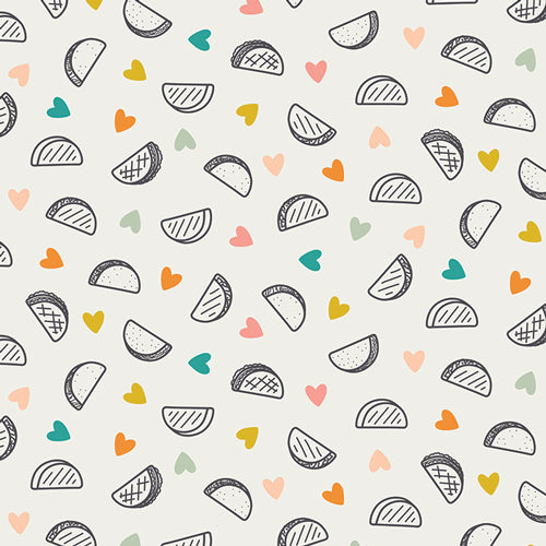 Taco Love Light Day Trip Fabric, 1 yard // Art Gallery Fabric // Foodie // Hearts // Mexican