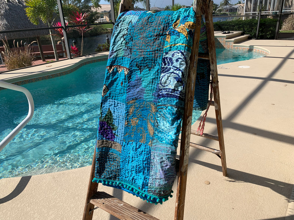 Boho Blues Beach Quilt // Camping Quilt //Snuggle Blanket // Wedding Gift // Lovers Quilt // Stargazing Quilt // Hand Quilted