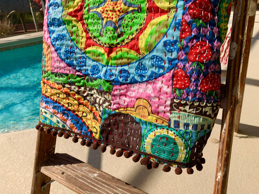 Boho Patchwork Beach Quilt // Camping Quilt //Snuggle Blanket // Wedding Gift // Lovers Quilt // Stargazing Quilt // Hand Quilted