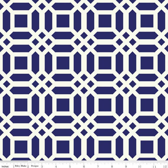 Riley Blake Vivid Navy Lattice Fabric, 1 yard // Home Decor // Home Decorator // By the yard // Cotton // Modern // Blue // White