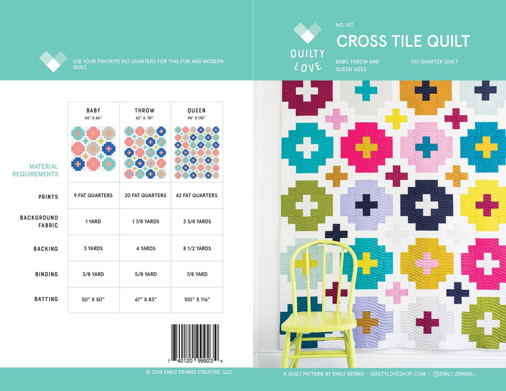 Quilty Love Cross Tile Quilt Pattern // Fat Quarter Quilt // No. 107 // Baby  // Throw // Queen // Emily Dennis