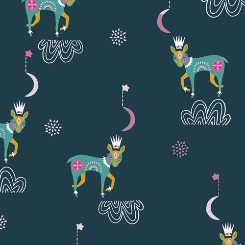 Lugu Sleep Tight Nightfall Fabric, 1 yard // Art Gallery Fabric // Mystical // Deer // Crown
