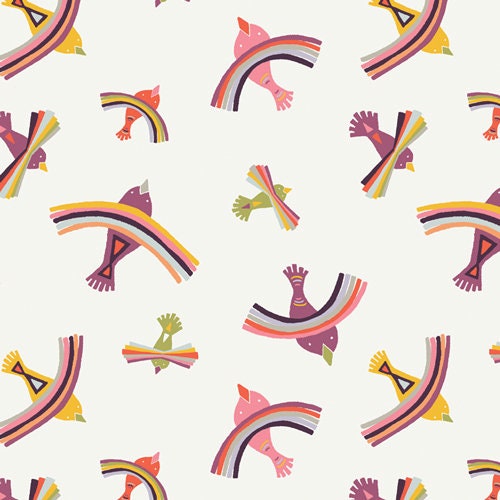 Kushukuru Bright Indiza Fabric, 1 yard // Art Gallery Fabric // Jessica Swift // Bird // Rainbow