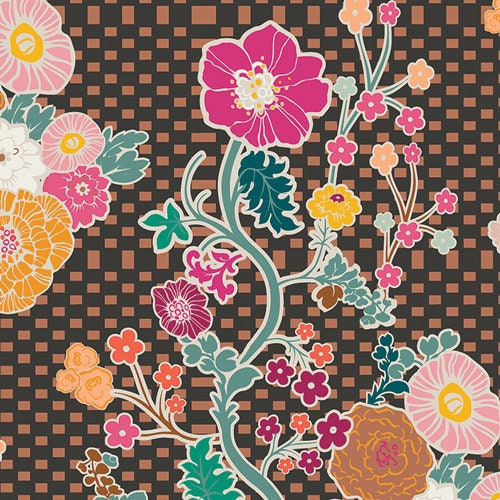 Legendary Marqueterie Boho Fabric, 1 yard // Art Gallery Fabric // Pat Bravo // Checkered // Flowers // Bold // Quilting // Cotton